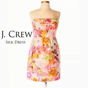 J. Crew | Floral Strapless Watercolor Silk Dress